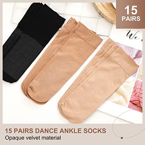 Newcotte 15 meias de dança de paris para mulheres meias de dança nua não deslize meias de dança de tornozelo leves sem escorregamento meias anti-skid de dança para dançarinas garotas, tamanho 6-9