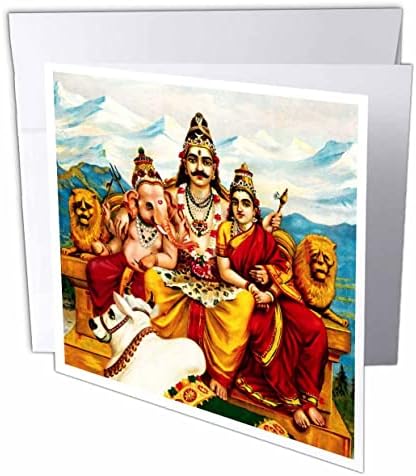 3drose Shiva Parvati e Ganesha por Raja Ravi Varma Deuses hindus. - Cartões de felicitações