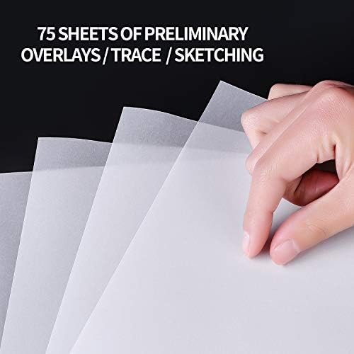 Papel de pergaminho translúcido, bloco de rastreamento de Bachmore 8,5x11 polegadas, 75 folhas para lápis, marcador e tinta