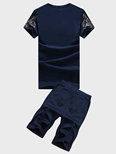 Roupas de duas peças para homens bordados de bordados de letras e shorts de cordão