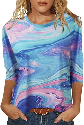 CGGMVCG Womens Summer Tops Womens 3 de 4 manga da tripulação Tirada tingida camiseta impressa camisetas casuais 3/4 camisas de manga