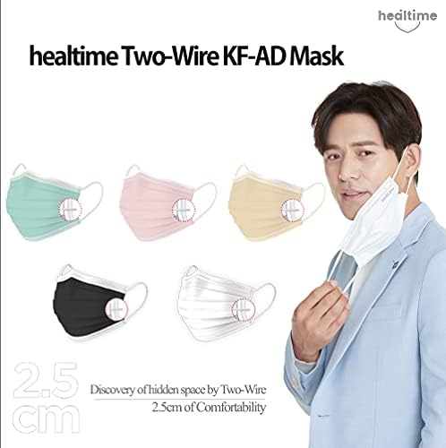 Máscara de Healtime KF-AD de dois fios 150 PCS máscara facial descartável Cores de 3 camadas feitas na Coréia Black Fio de