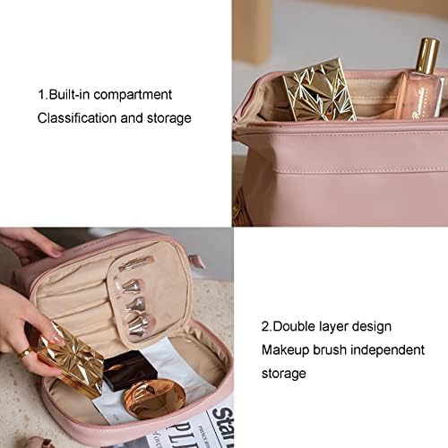 Bolsa de maquiagem Minfei Bolsa de cosméticos de grande capacidade, bolsa de higiene pessoal à prova d'água de couro PU,