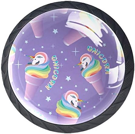 Gaveta redonda de Tyuhaw Puxa Handle Rainbow Unicorn Ice Cream Impressão roxa com parafusos para armários de cômodas de