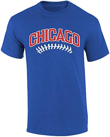 Time de beisebol masculino Tshirt Illinois Chicago Team Baseball Color Royal Blue And Red Laços de Manga Curta Camiseta