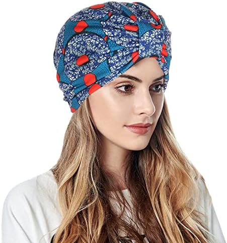 Turbano do nó de alongamento para mulheres Flores Headwrap Hat Hat Slouchy Muslim Headscarf Pré-amarrado Caps de caveira vintage