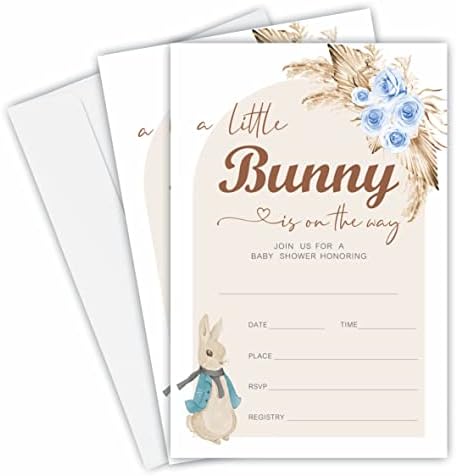 Convites de chá de bebê jcvuk, Boho Bunny Tema Baby Shower Cards com envelopes, decorações e suprimentos para meninos