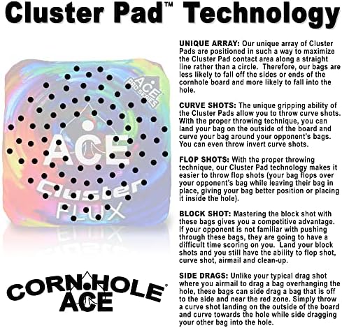 Fluxo de cluster | Ace Pro Cornhole Bags + Pro Kits | Tecnologia de bluster pad | Dune lacrado de lados com todo o tempo | Caso opcional da bolsa de saco e transporte | Conjunto de 4
