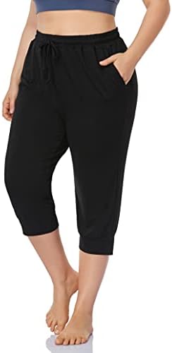 Zerdococean feminino plus size yoga lounge interno capri casual calças de corrida relaxadas e relaxadas com bolsos