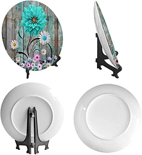 Placas decorativas florais rústicas asdwx para mesa, 8 , margarida branca Teal Dahlia Curta