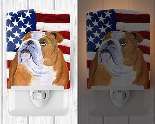 Tesouros de Caroline SS4017CNL USA AMERICAN FLAG COM BULLDOG ENGULHADO NOITE CERAMIC LUZ, COMPACT, CERTIFICADO UL,