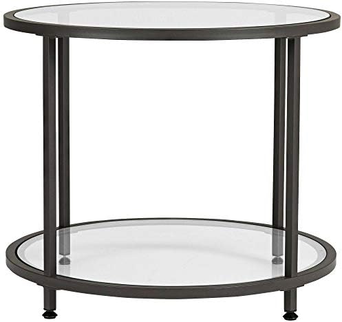 Projeta o estúdio Camber Home Round Table Table final Glass Coffee Table em estanho com vidro transparente, 71004