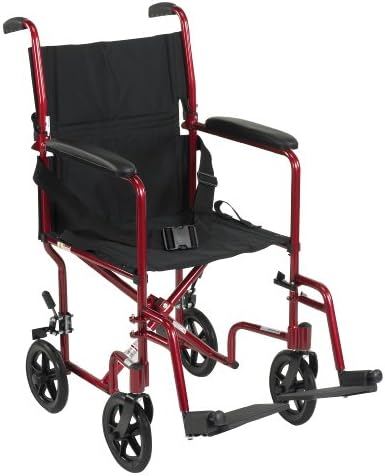 Drive Medical ATC19-RD Lightweight Aluminium Transport cadeira de rodas com apoio de pé balançante, vermelho