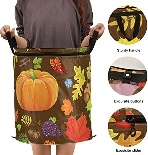 Fall Forest Pumpkin Pop Up Leundry Horty com tampa de zíper cesta de roupa dobrável com alças Organizador de roupas de cesta