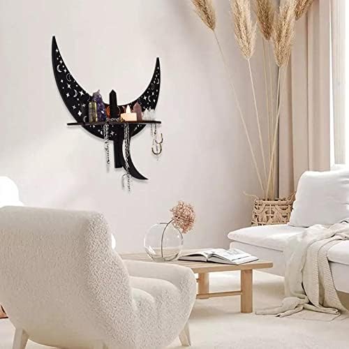 Prateleira da lua crescente, prateleiras artesanais decorativas de parede prateleira de cristal de madeira crescente para o quarto Óleos de estar da sala