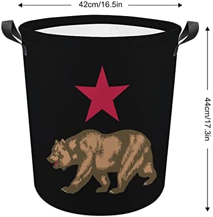 California Bear e Red Star Star dobrável Cesta de lavanderia Saco de armazenamento à prova d'água com alça 16,5 x 16,5 x 17