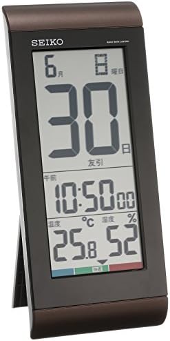 Relógio Seiko SQ431B Relógio de mesa, relógio de despertador, relógio de parede, rádio, digital, calendário diário, exibição de temperatura e umidade, marrom metálico, tamanho do produto: 9,5 x 4,1 x 1,0 polegadas