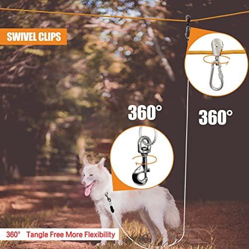 Petest Reffortive Dog Tie Out Cable Cable Runley Runner para cães de até 125 libras de cachorro chumbo para quintal com cabo de corredor de 10 pés