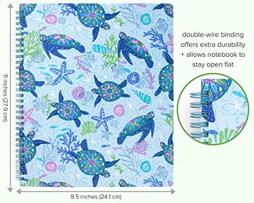 Vera Bradley Blue Grande Notebook em espiral, College governou o papel, 11 x 9,5 com bolso e 160 páginas revestidas, sonho de tartaruga