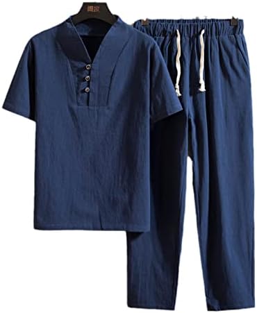 Linho zen chá tee tampes calças kung fu uniforme casual camiseta solta camiseta chinesa retro estilo tang terno de homens