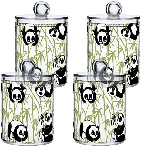 Yyzzh Green Bamboo Black e Branco Panda 4 Pacote Distribuidor QTIP de Pacote para Algodão Swab Ball Round Pads Fletion