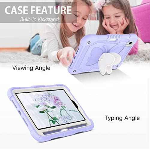 Duedue iPad mini 6 estojo, Butterfly Wings Kickstand com portador de lápis Caixa de comprimido de proteção à prova de choque