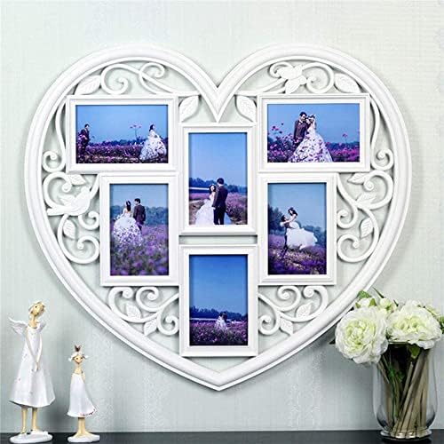 DLVKHKL Coração Big Big White Hanging Collage Photo Frame Wedding Or Lovers Gift Home Decoration Multi Photo Frame 6 Fotos