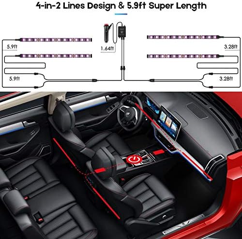 Luzes de faixa de carro interior do GEEON RGB 12 ''/30cm para automotivo sob iluminação de pavão com música Sync Remote e 12V mais leve, pacote de 4