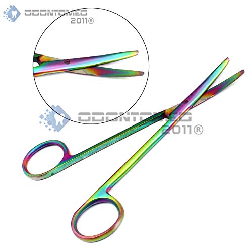 ODONTOMED2011 CONJUNTO DE 2 peças Multi Titanium Color Rainbow Metzenbaum Scissors 5.5 ODM de aço inoxidável reto e curvo