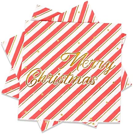 Armazenamento de papel de Natal FOBEONE Feliz Natal Stimponding Gold Stripe Branco Disponível Disponível Dinguapcines para decorações de festa de Natal （2-Ply, 6.5x6.5 in, 40 contagem)