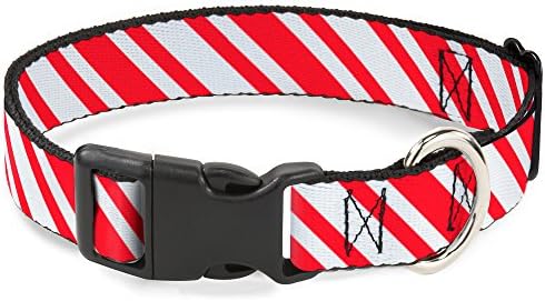 Fivela 11-17 Candy Cane3 Stripe White/3 Collar de clipe de plástico vermelho, médio