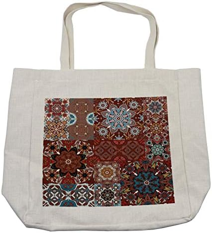 Saco de compras vitorianas de Ambesonne, motivos florais vitorianos clássicos e padrão de mandala, bolsa reutilizável