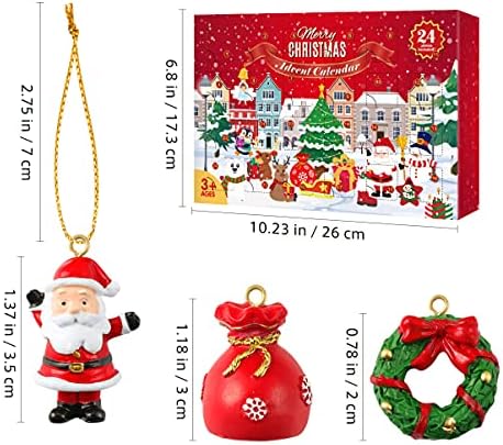 Decorações de árvores de Natal 24pcs Calendário de advento de Natal com ornamentos suspensos, ornamentos de calendário advento de
