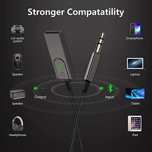 Gotison Aux to Bluetooth 5.1 Adaptador de 3,5 mm Bluetooth Receptor, para carro USB a 3,5 mm Receptor de áudio Jack Kit, microfone embutido, para alto-falantes de carro e áudio doméstico, suporte de voz de suporte