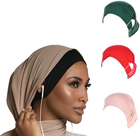 3 peças esticam uma paixão macia sob lenço com orifício de orifício de orelha muçulmana interior sob o capô de turbante islâmico