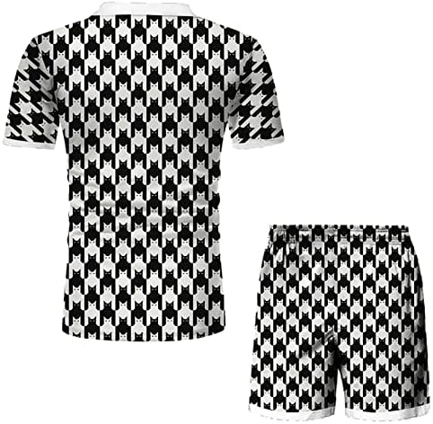 2022 Sportswear Outwear Men's Spring Summer Summer Top curto conjunto de manga curta zip lapela houndstooth impressão casual