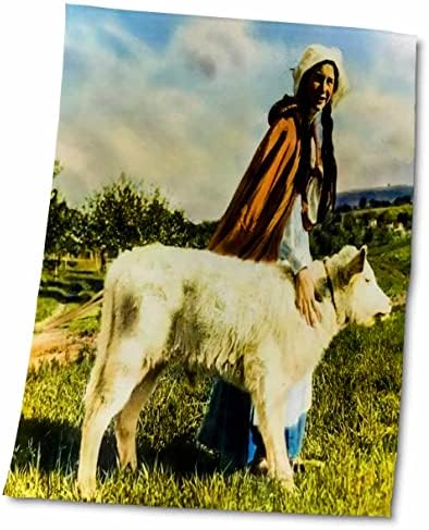3drose a menina e sua vaca Nova Escócia Canadá por volta de 1920 Vintage - toalhas