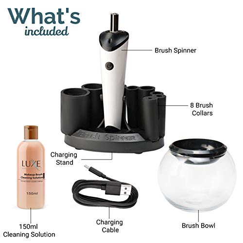 Limpador de escova de maquiagem de luxo, limpador de escova de maquiagem elétrica com solução de limpeza incluída, estação de carregamento