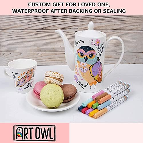 Arte OWL 12 Canetas básicas de tinta ponta fina extra e 12 marcadores de tinta pastel de acrílico, pacote extra fino, pacote para pintura