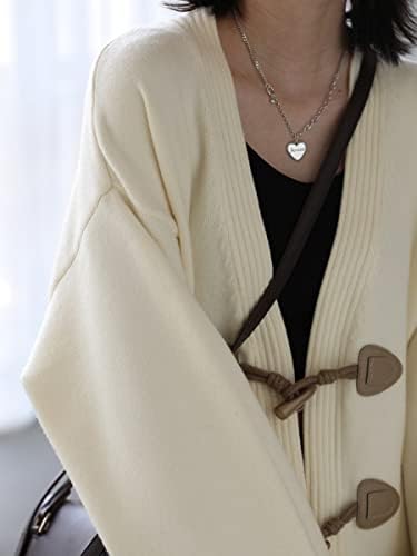 Lang Xu Glass Feminino Cardigan Loose Ox Horn Botão V Vida espessa casaco casual do escritório sólido Lady Winter outono