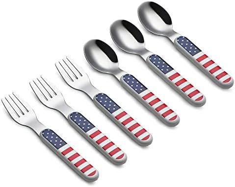 Annova Kids Salheres 6 Peças Setra de talheres de aço inoxidável Conjunto de talheres 3 x Forks, 3 x colher de sopa de plástico, utensílios de criança sem facas, para bebês, bebês bpa livre