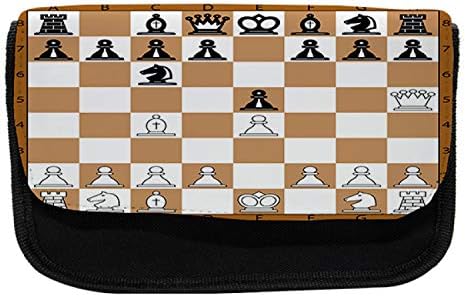 Caixa de lápis de jogo de tabuleiro lunarável, quadro de xadrez marrom clássico, bolsa de lápis de caneta com zíper duplo, 8,5
