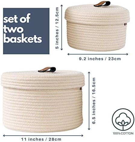 Cestas redondas de Denja & Co com tampas - conjunto de 2 cestas decorativas com tampas para organizar - cestas de