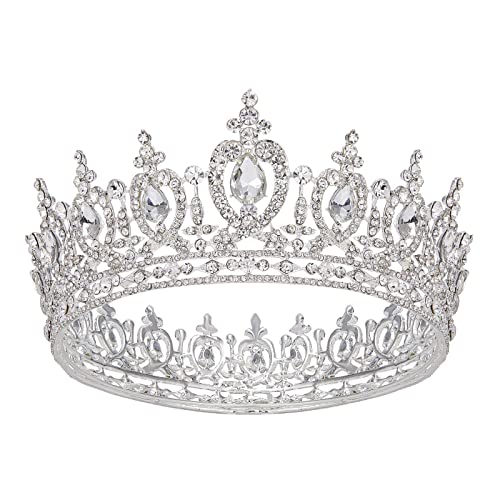 Aw Bridal Silver Queen Crowns for Women, Crystal Wedding Casity Princesa Tiara para Festas de Halloween PROM PROM PROM QUINCEANA CROW