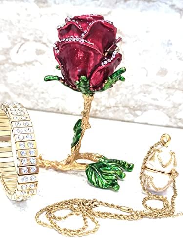 Presente para mulheres de luxo de 24 kgold de luxo para seu Red Fabergé Egg Rose Box + Russian Faberge ovo Pingente de pingente de pingente