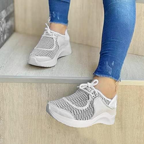 Sneakers femininos esportes femininos bloqueio de malha de malha de malha de renda para cima Soas de moda de ginástica de ginástica de sapatos de ginástica solada de solada solada