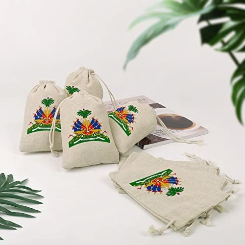 Brasão de braços de sacos de traços do Haiti bolsas de doces de doces de doces reutilizáveis ​​dobráveis ​​e compactos de bolso multiuso