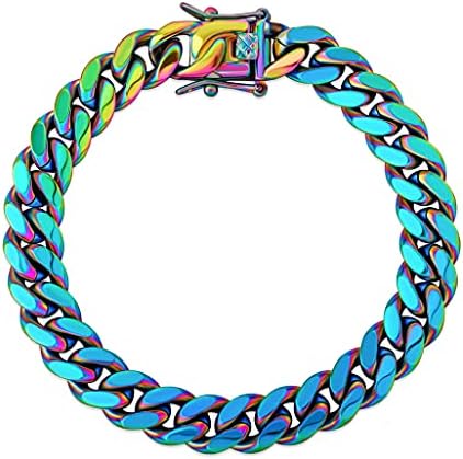TopGrillz 10,14mm polido Solidless Solid Colorful Rainbow Chain Link Chain Bracelet para homens e mulheres jóias