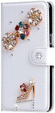 Fairy Art Crystal Cartlet Caixa de telefone Compatível com iPhone 14 Plus - Alto salto - branco - 3D Tampa de couro
