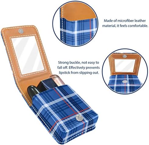 Bolsa de batom de batom de maquiagem de oryuekan com espelho portátil de armazenamento de armazenamento portátil de armazenamento de armazenamento labial de armazenamento de brilho, azul check -in